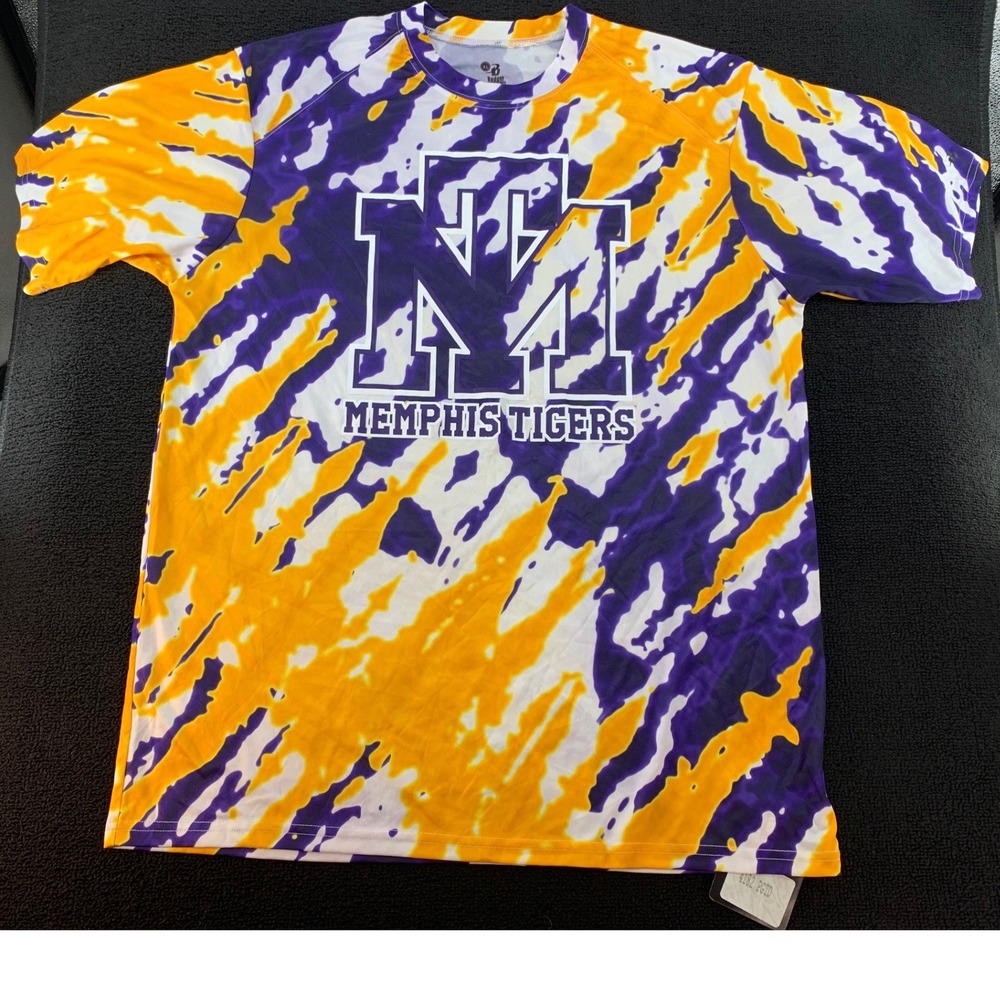 Memphis Tigers Basketball T‎ Shirt Mens XL Purple Gold Tie Dye Badger Sport